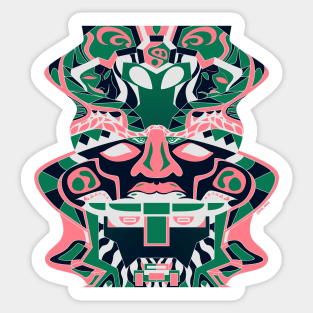 red crimson alien totem in olmec head of the golden saints ecopop pattern art Sticker